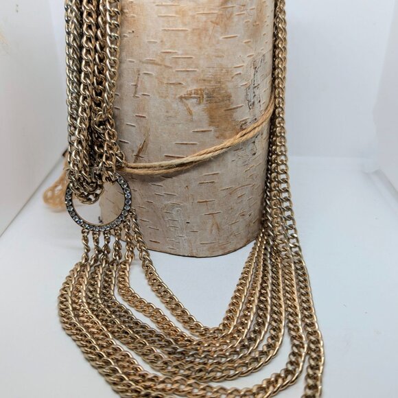Vintage Gold Tone Layered Multi Strand Chain Necklace - Picture 1 of 6